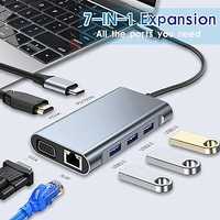 Hub USB C, adapter 7 w 1 z 4K HDMI, VGA, USB 3.0, 100 W PD i RJ45