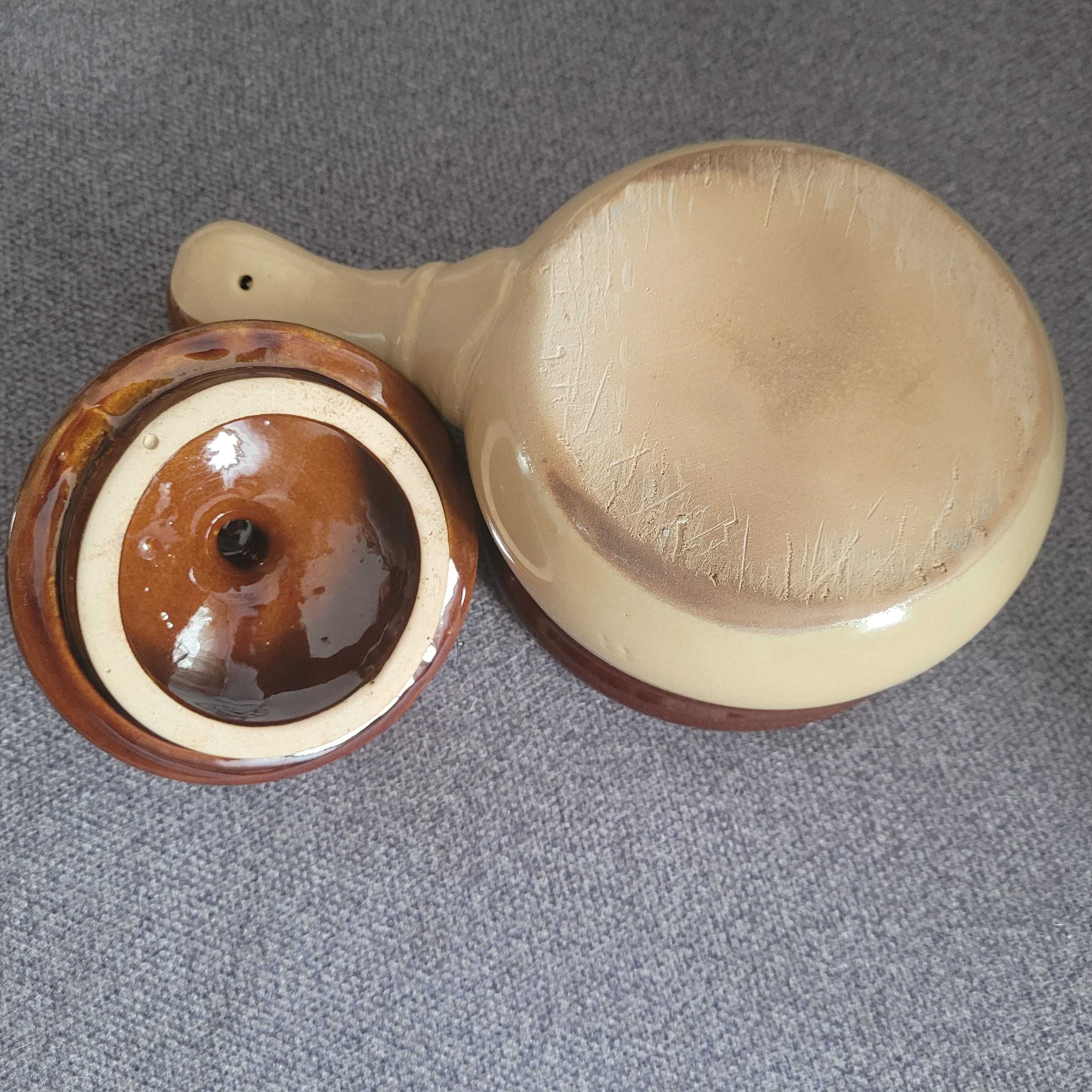 Pojemnik kuchenny kamionkowy glazurowany, ceramiczny z rączką