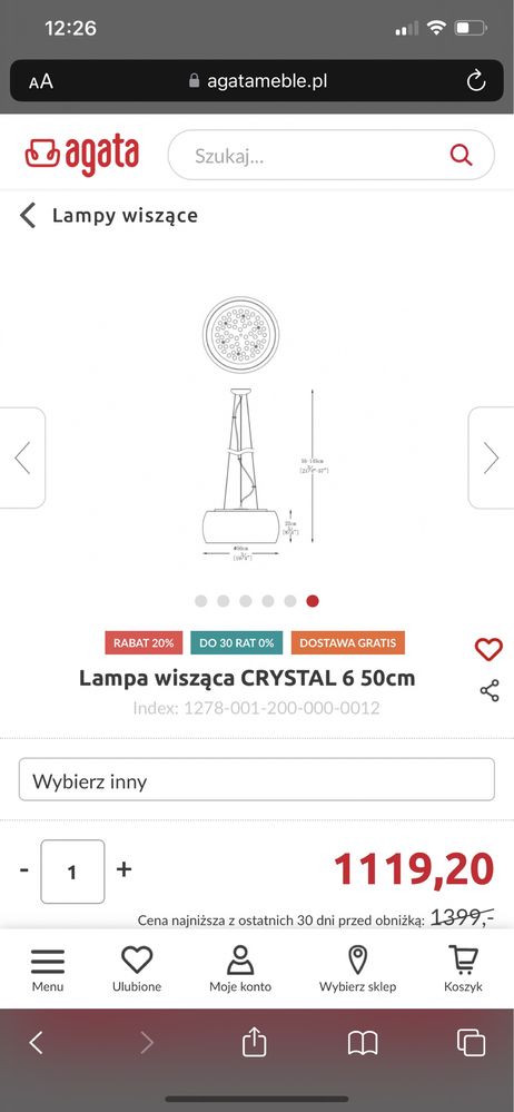 Lampa wiszaca / żyrandol CRYSTAL Agata meble