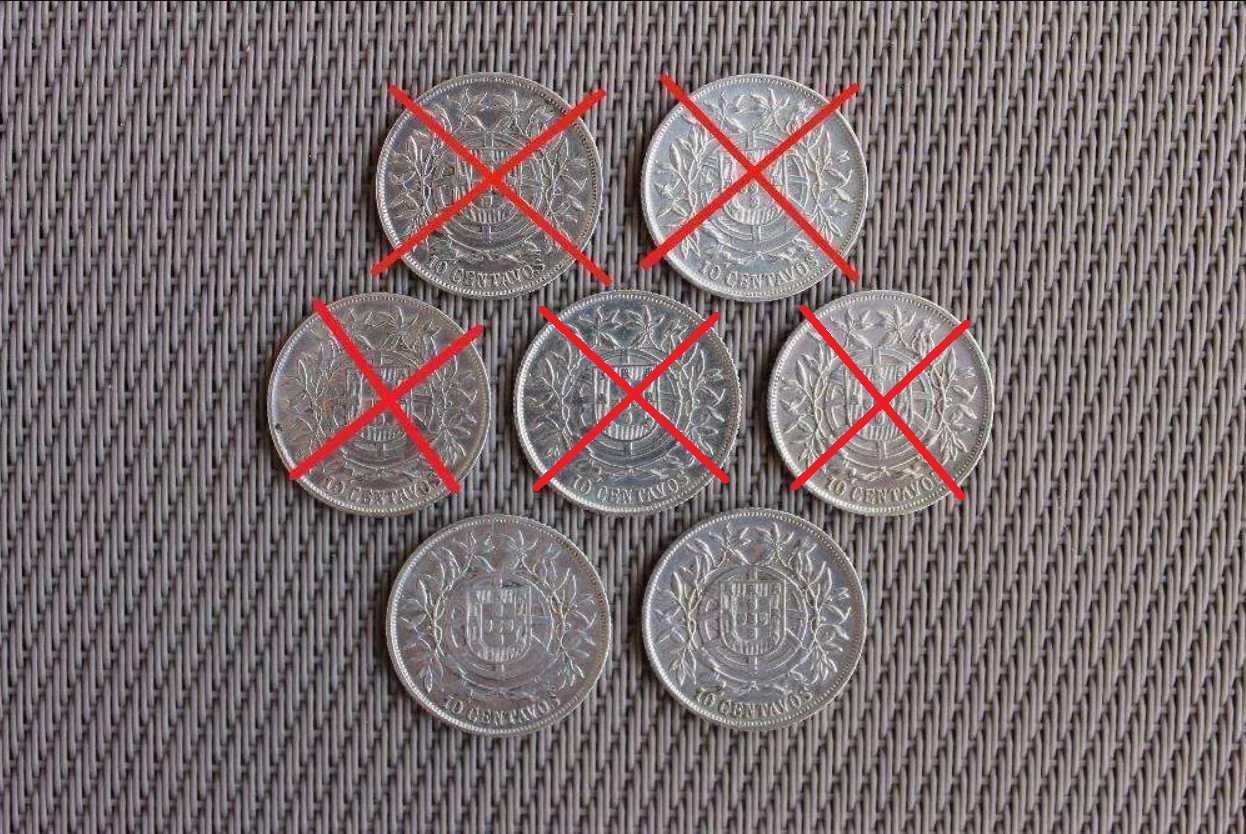 03 Antigas moedas de 10 Centavos em prata de 1915 (BELA/SOB)