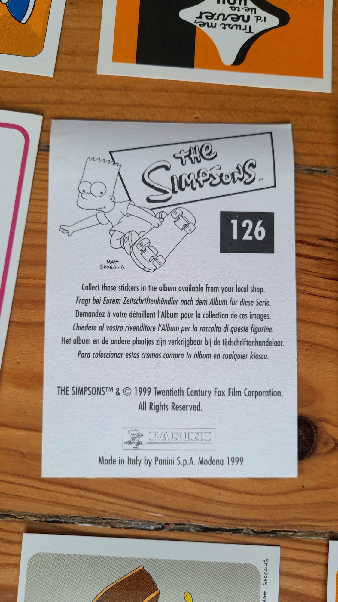 85 autocolantes Simpsons, de 1999