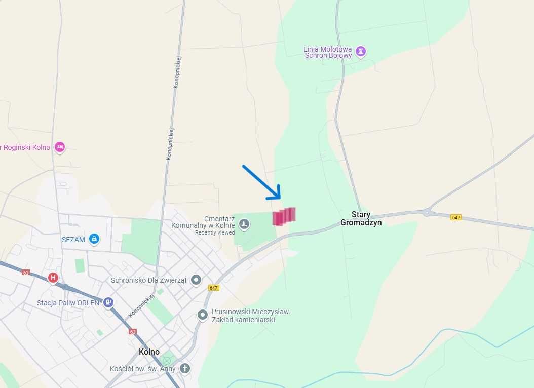 Sprzedam działkę budowlaną– 0,490 ha – pomiędzy Kolnem, a Gromadzynem