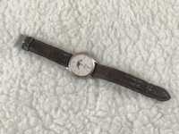 Stary skórzany brązowy zegarek męski Edox Les Vauberts, vintage