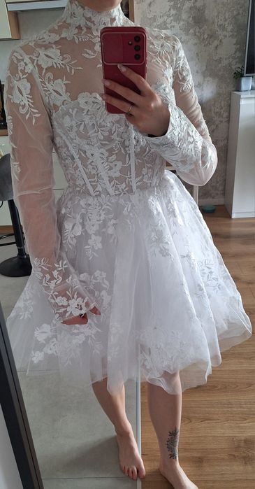 Sukienka biała krótka tiulowa ślubna