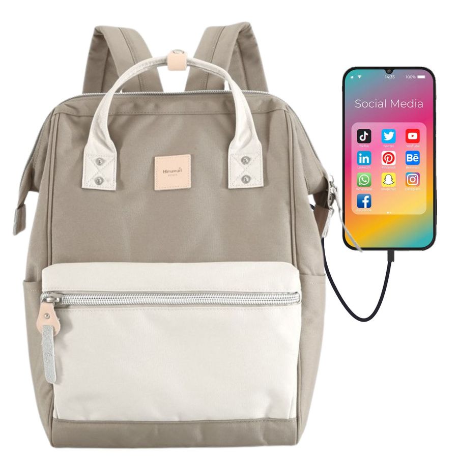 kremowo-beżowy plecak z miejscem na laptopa i portem usb - himawari