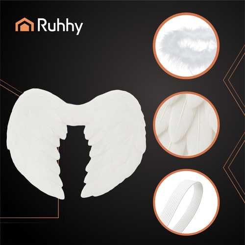 strój anioł zestaw skrzydła z piórami i aureola przebranie bal jasełka