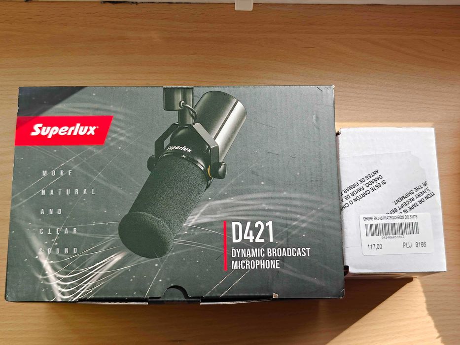 Mikrofon dynamiczny Superlux d421 + popfiltr shure rk345