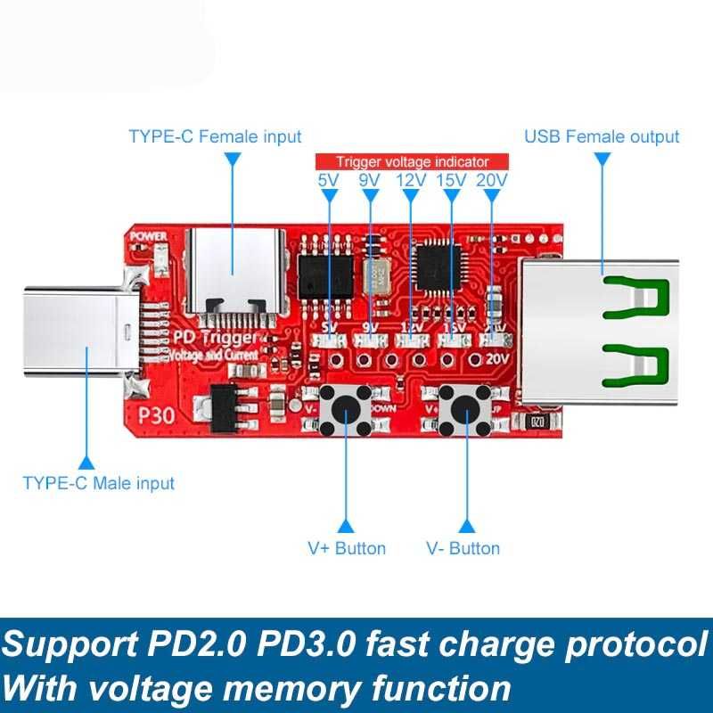 Триггер PD P30 5V 9V 12V 15V 20V PD2.0 PD3.0 Trigger Тригеры Гарантия!