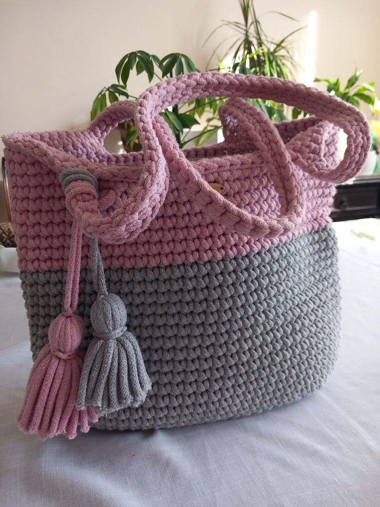 Handmade duża letnia torba ze sznurka