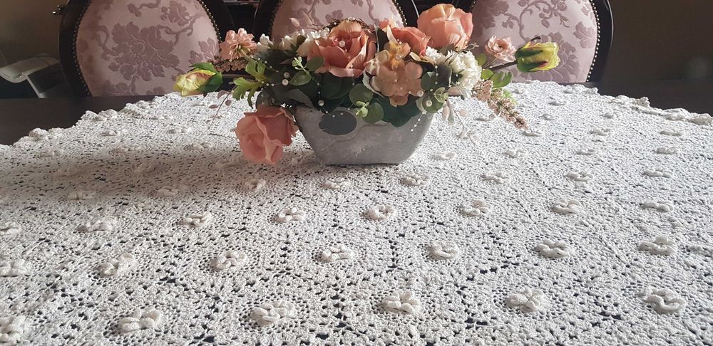 Obrus szydełkowy duży ciężki biały efektywny okazja