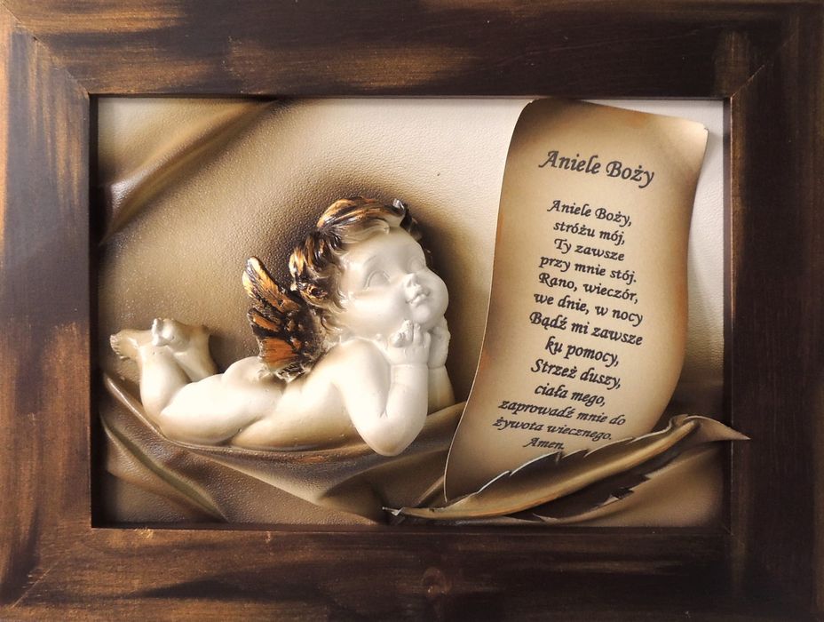 Obraz Anioł Stróż - rękodzieło, indywidualna dedykacja na chrzest