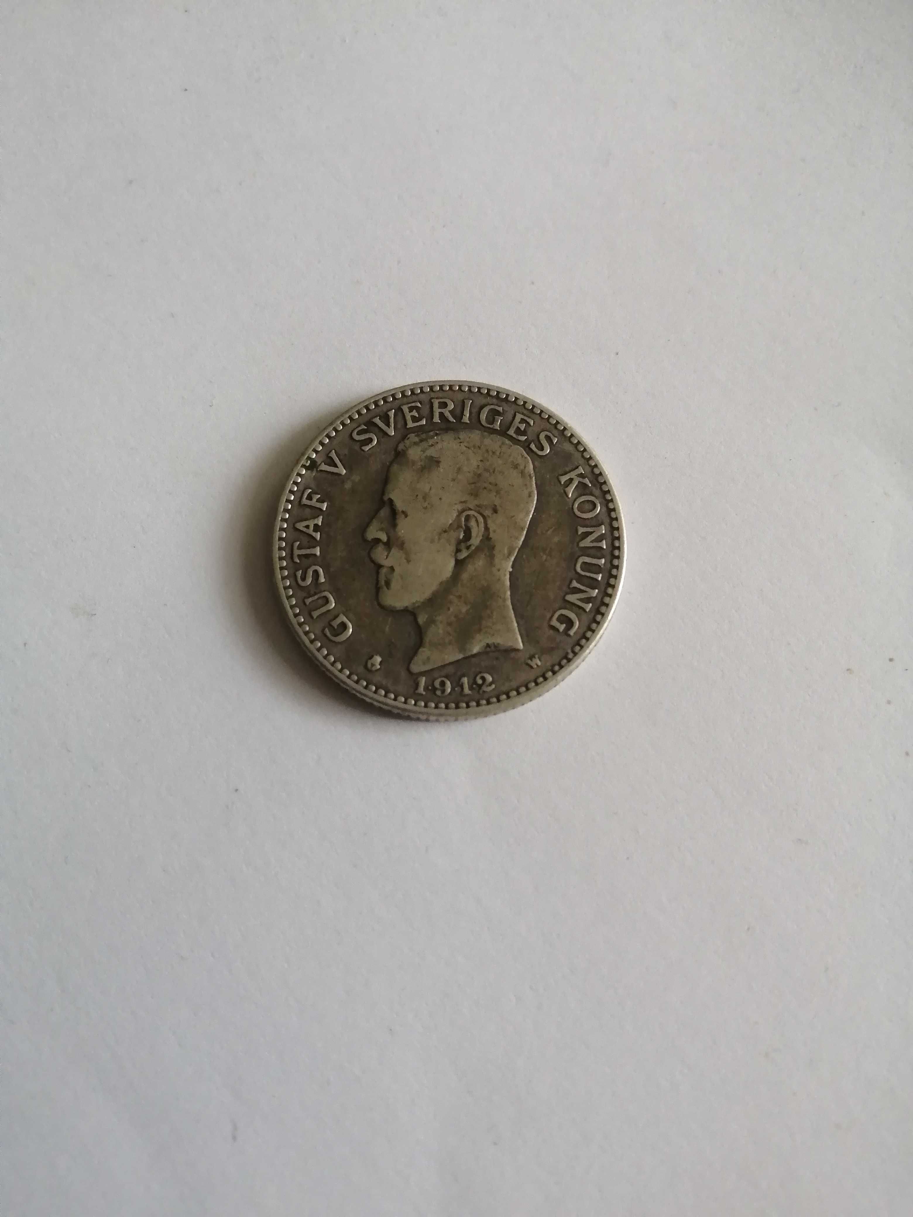 Srebrna moneta 2 Korony 1912 Szwecja, rzadka, 2 Kronor 1912, srebro