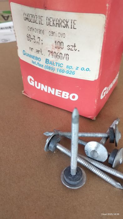 Gwoździe dekarskie Gunebo 60x7 wkręty do blachy - 1500 sztuk