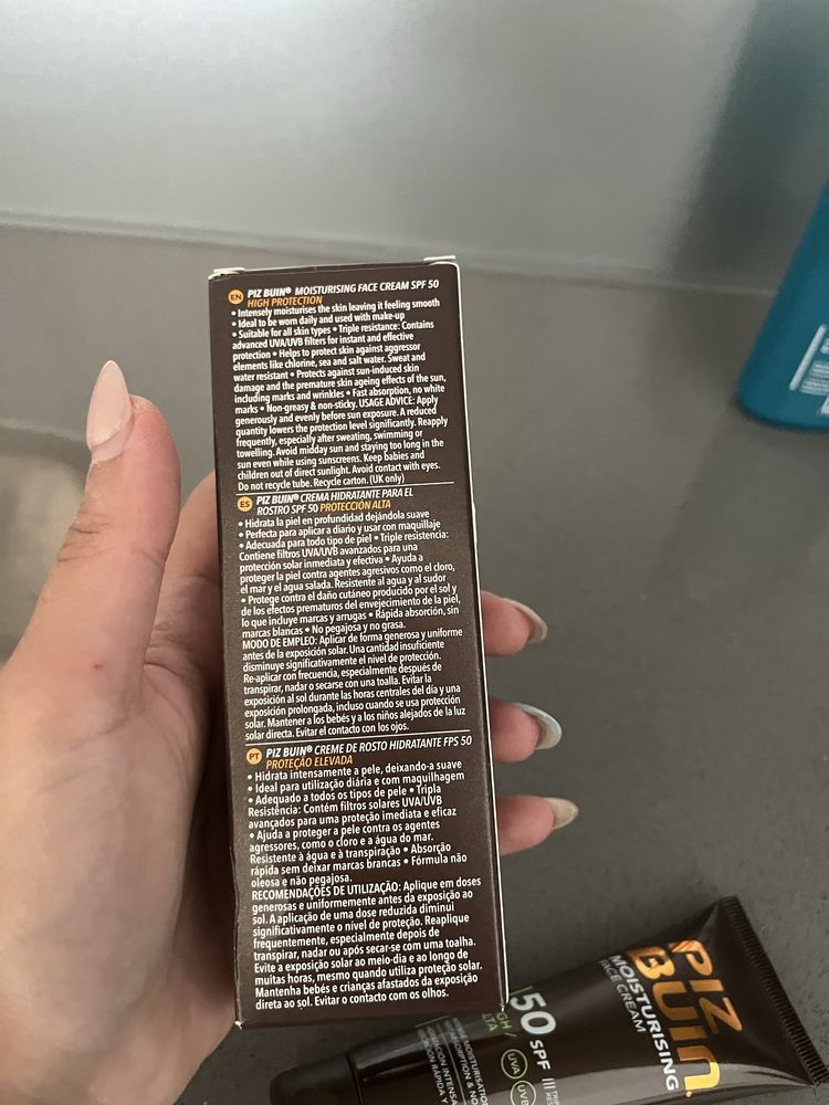 Protetor solar de rosto Piz Buin selado SPF 50+ c/ largo prazo validad