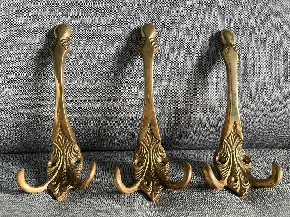 Mosiężne wieszaki, wieszaki z mosiądzu - 3 sztuki