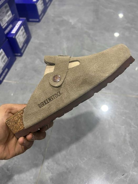 Nowe oryginalne szaro-brązowe kapcie Birkenstock r.39