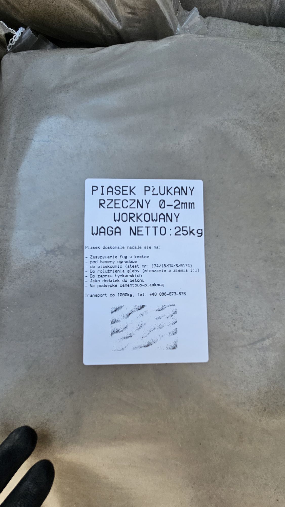 Piasek płukany rzeczny 0-2 workowany, worki 25kg, atest do piaskownicy