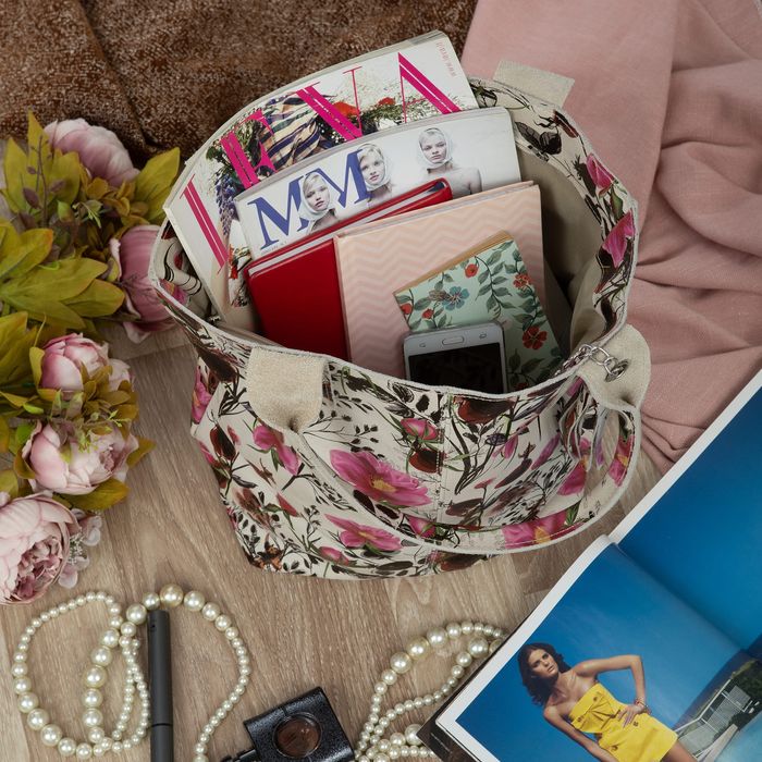 VERA PELLE torebka damska skórzana shopper na ramię V629 z kwiatami