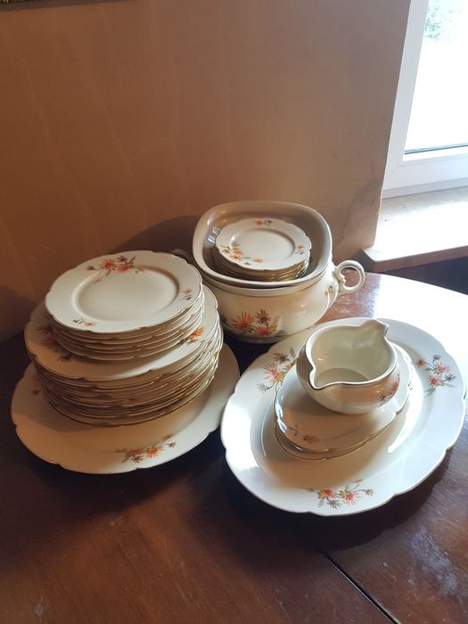 Giesche zestaw obiadowy 6 osób serwis kwiaty slask polska porcelana 30
