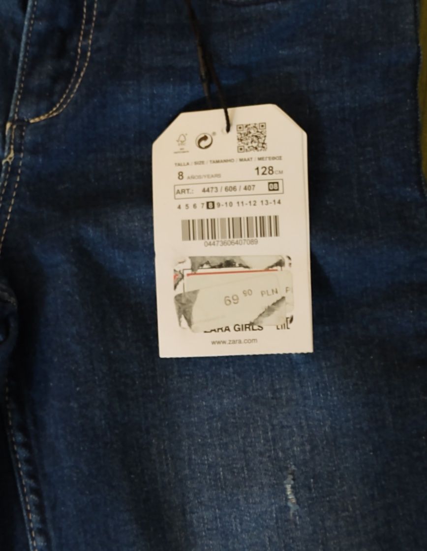 Nowe spodnie  jeansy Zara dla dziewczynki 128 cm slim