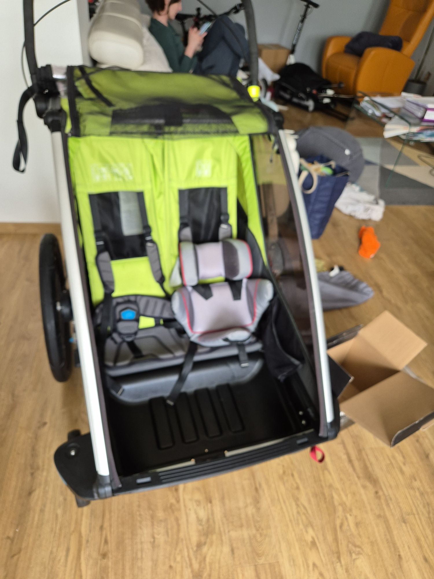 Wózek przyczepka dwu os. Thule Chariot Cab 2 + hamulec + babySupporter