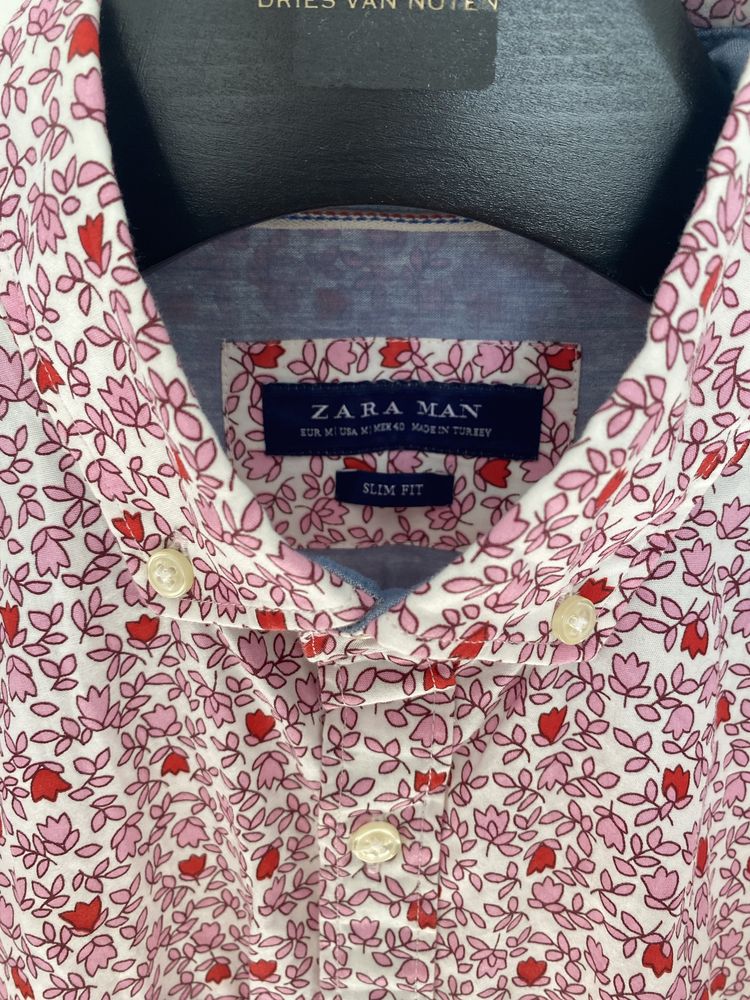 Koszula Zara M nowa print różowa Slim Fit
