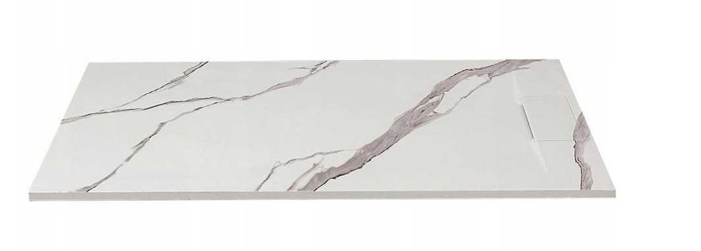 Brodzik prysznicowy czarny / biały marmur płaski + syfon