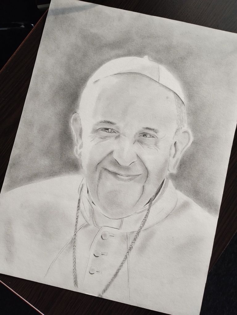 Papież Franciszek portret ołówkiem szkic rysunek obraz