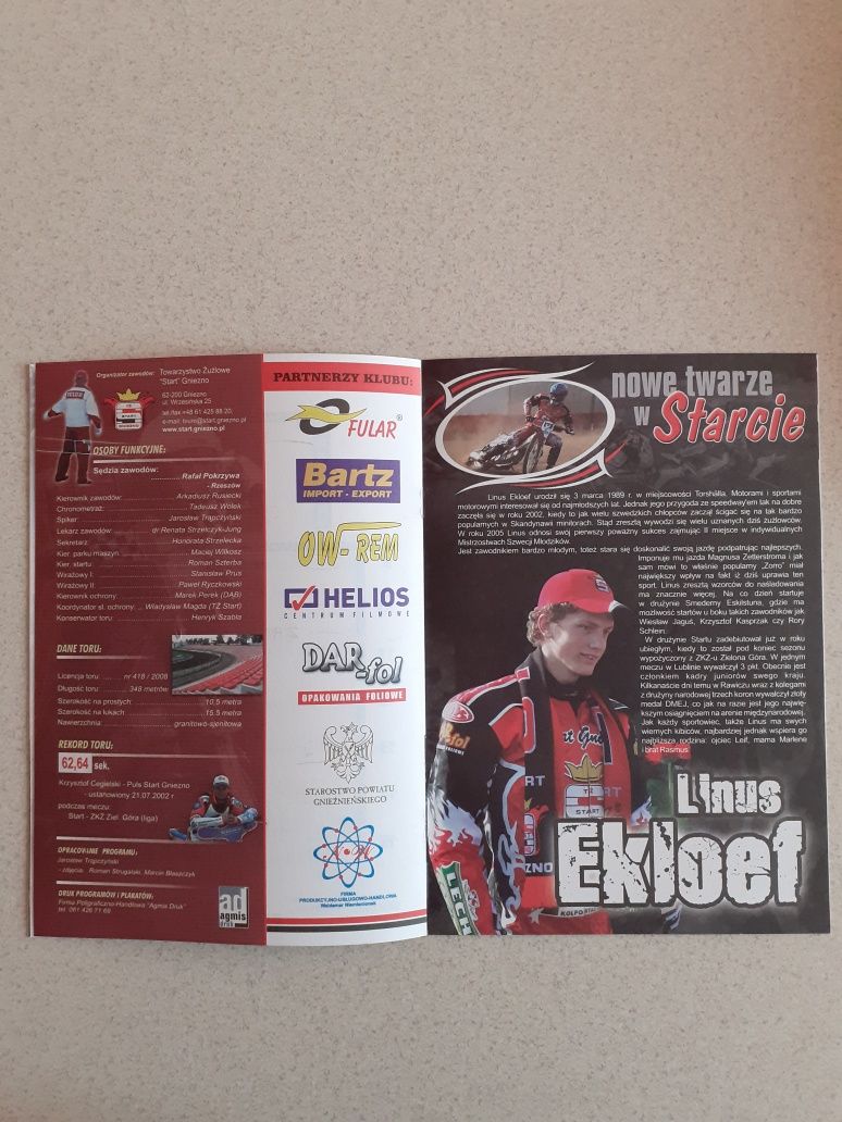 Program żużlowy 2 liga 15.06.2008r. Start Gniezno - Speedway Miszkolc