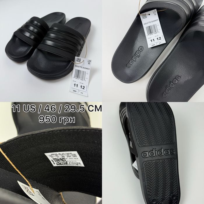 ОРИГІНАЛ шльопанці Adidas Adilette чоловічі чорні сині 43 44.5 46