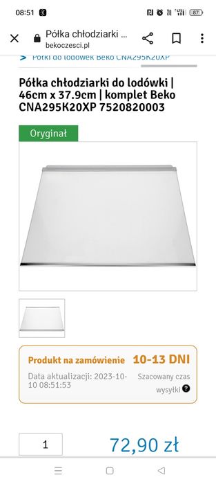 Półka nad szuwalde warzyw i owoców beko