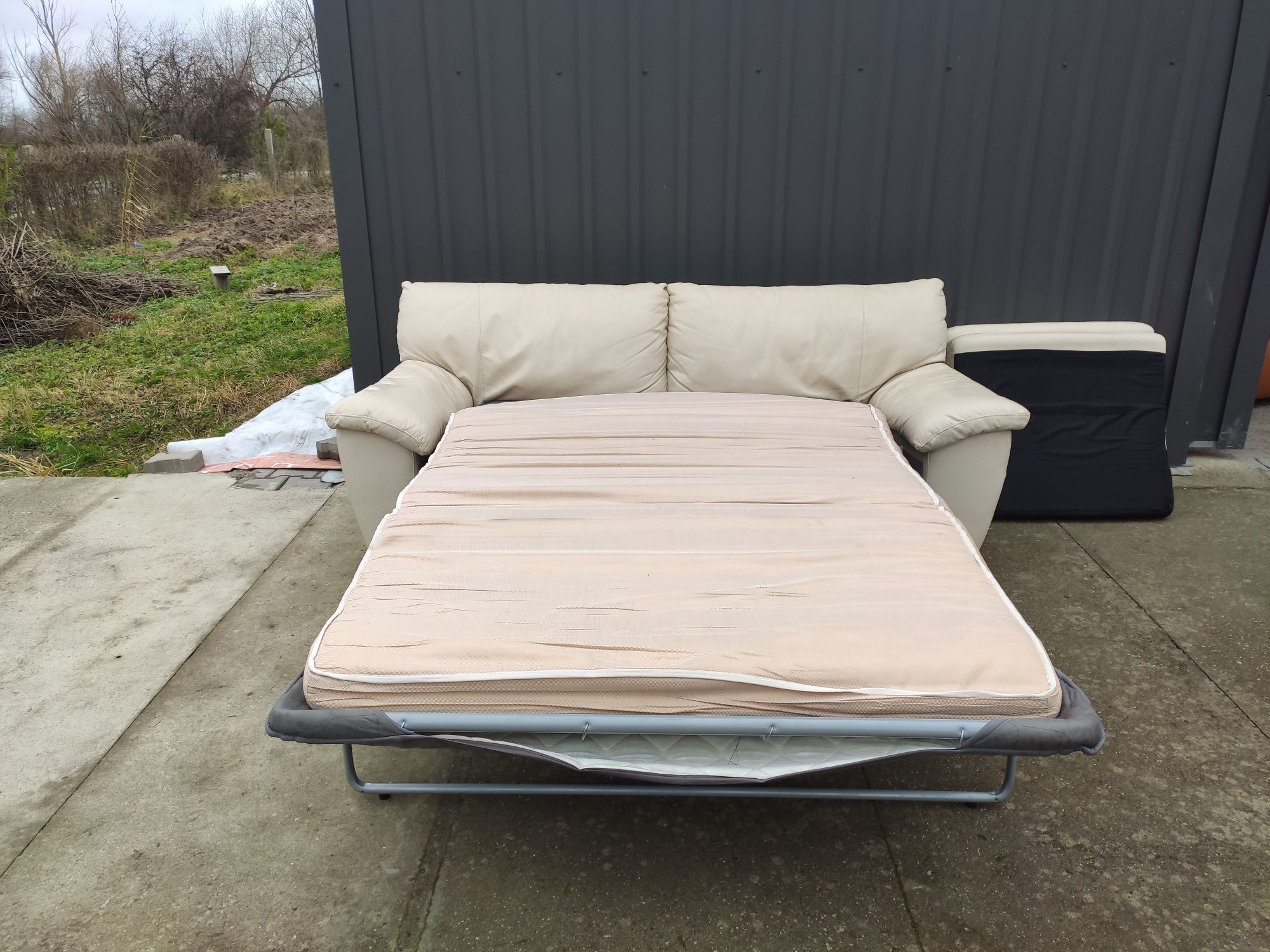 Sofa skórzana 3-osobowa z funkcją spania- skóra naturalna! Okazja