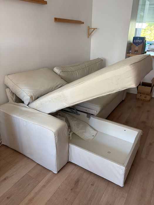 sofá-cama com arrumação e chaise longe ikea