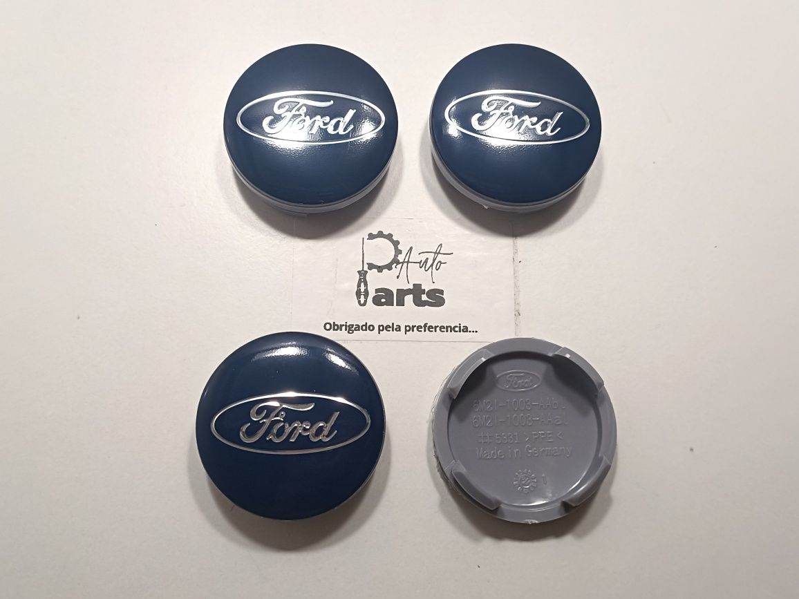 Conjunto 4 centros de jante Ford 54mm Azul