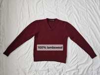 Sweter męski 100% wełna jagnięca burgundowy S czerwony bordowy ciepły