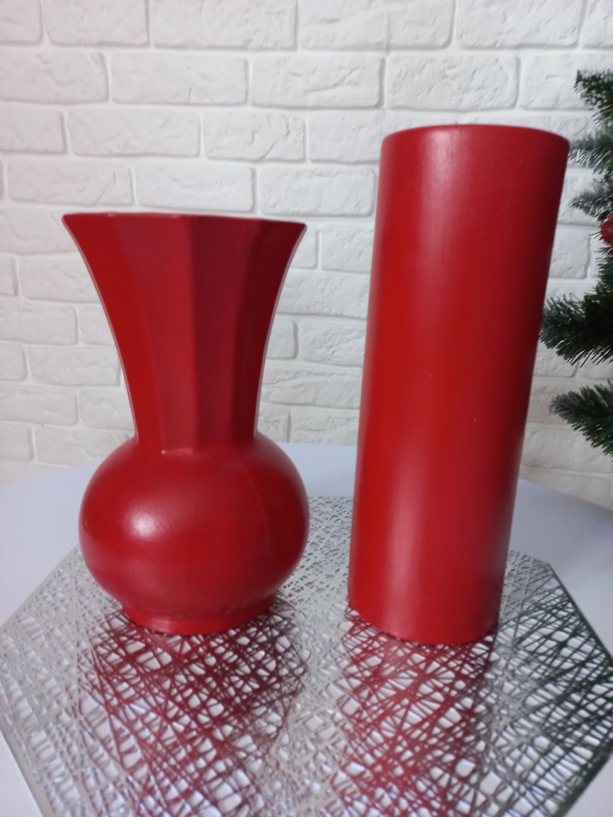 Piękne, duże dwa WAZONY ceramiczne, CZERWONE dekoracyjne jak Nowe