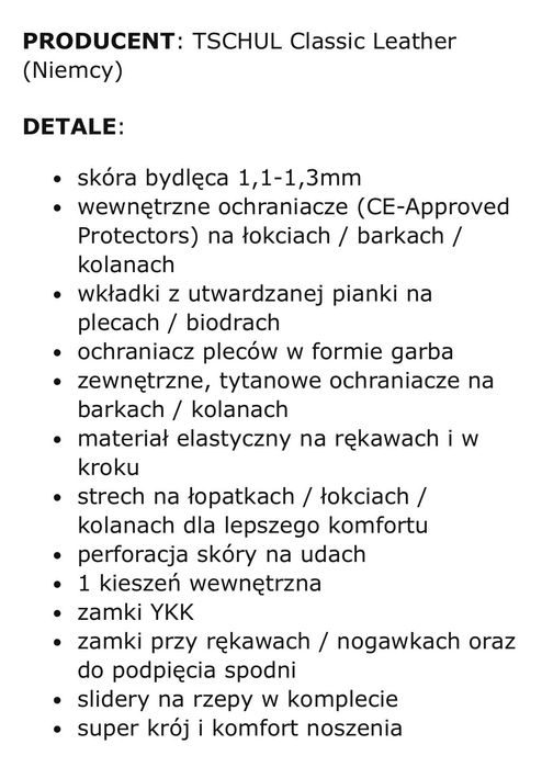 Kombinezon skórzany dwuczęściowy Tschul 727 czarno- żółty.