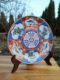 Piękny japoński duży talerz - Gold Imari - 21,5 cm