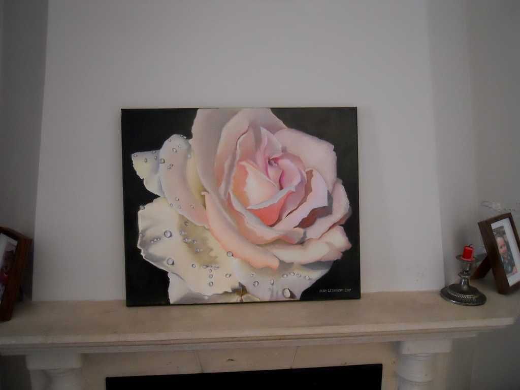 Quadro óleo sobre tela "Rosa molhada"