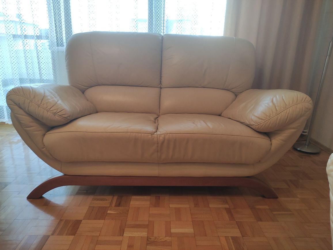 Sofa, dwa fotele, skóra naturalna