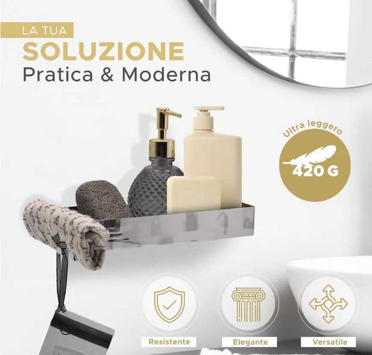 Półka Łazienkowa Prysznicowa Nierdzewna 10x24cm Z Haczykami