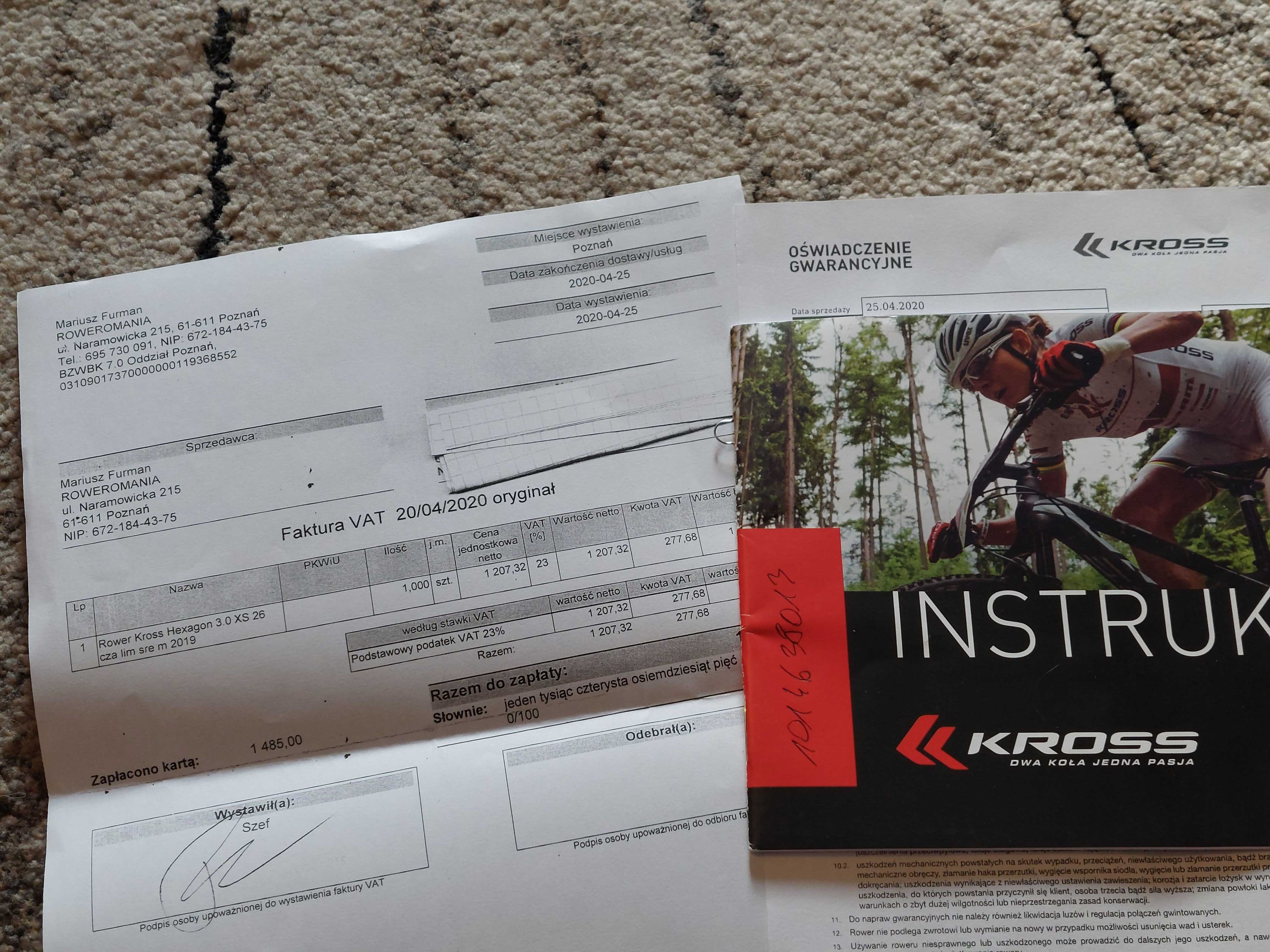 Rower górski MTB KROSS HEXAGON 3.0 Shimano tarczowe dokumenty jak Nowy