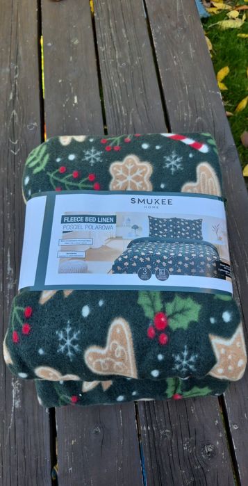 Smukee pościel polarowa zielona wzor święta zima ciepła 220x200