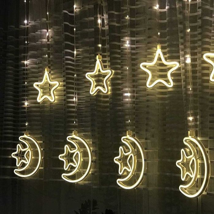 Гирлянда неоновая Луна и звезды 3D 2,5 м Теплый белый