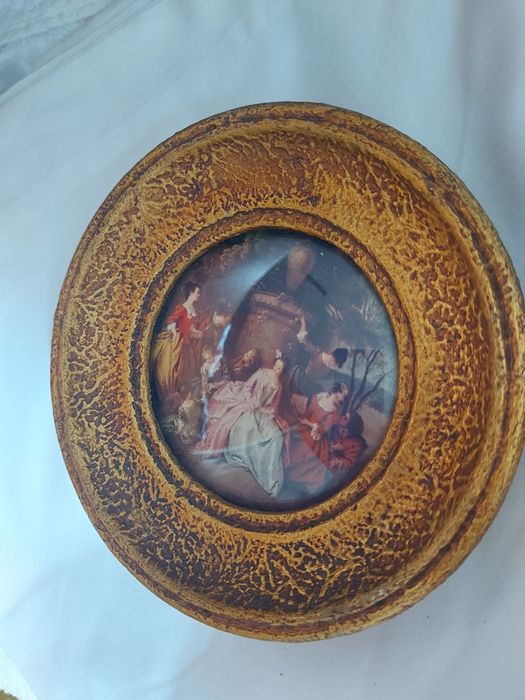 Gravuras em miniatura estilo Florentino, moldura patinada a ouro