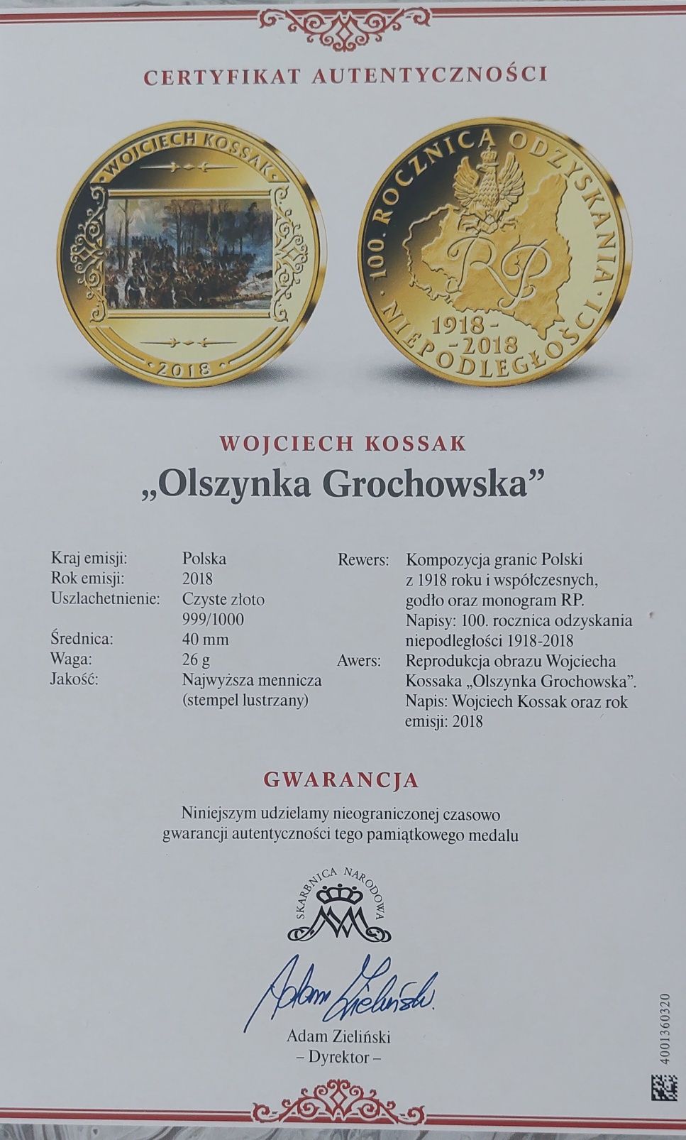 "Olszynka Grochowska" - obraz Kossaka na medalu