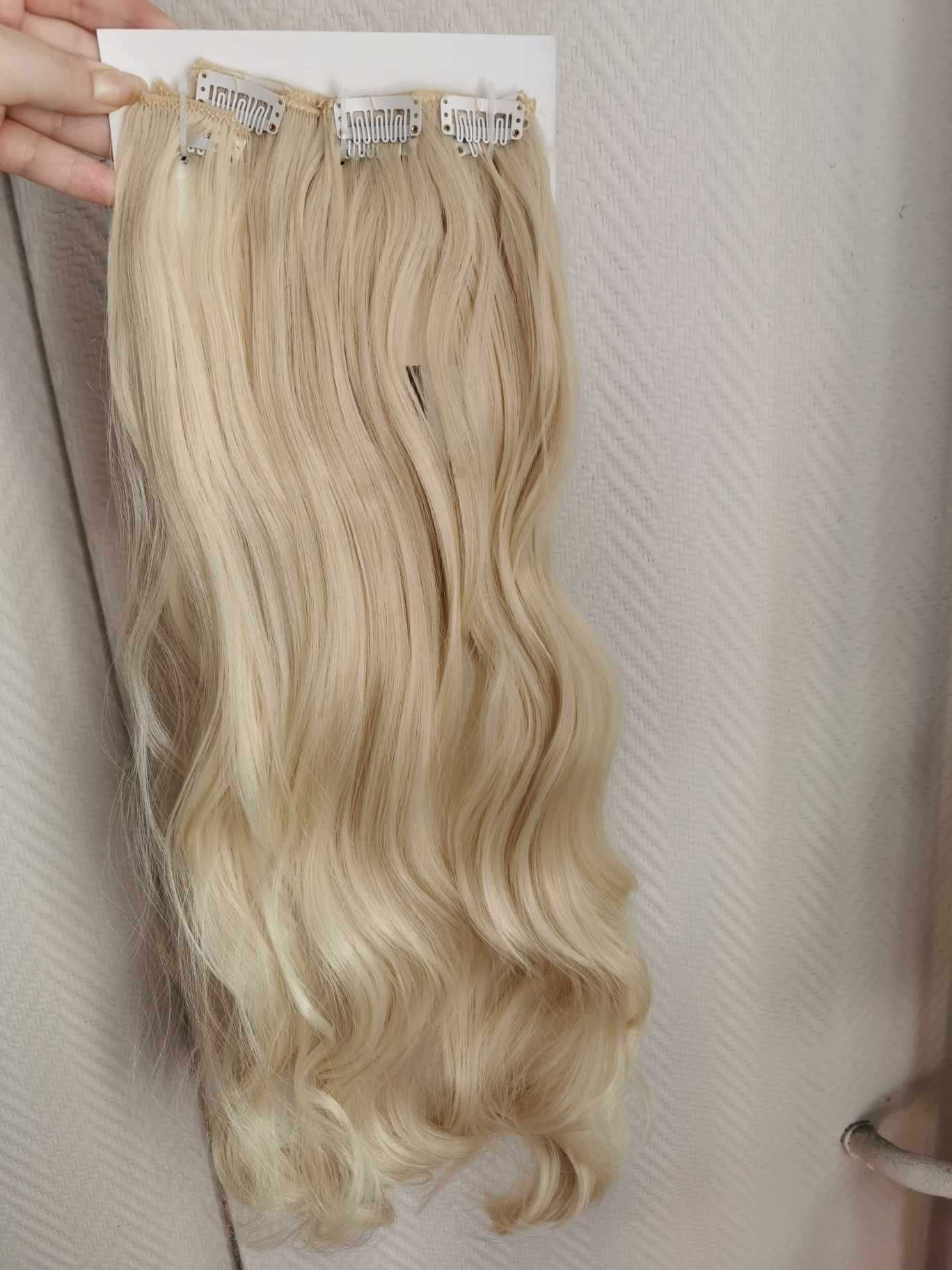 Doczepiane włosy clip in platynowy blond 55 cm 8 tresek