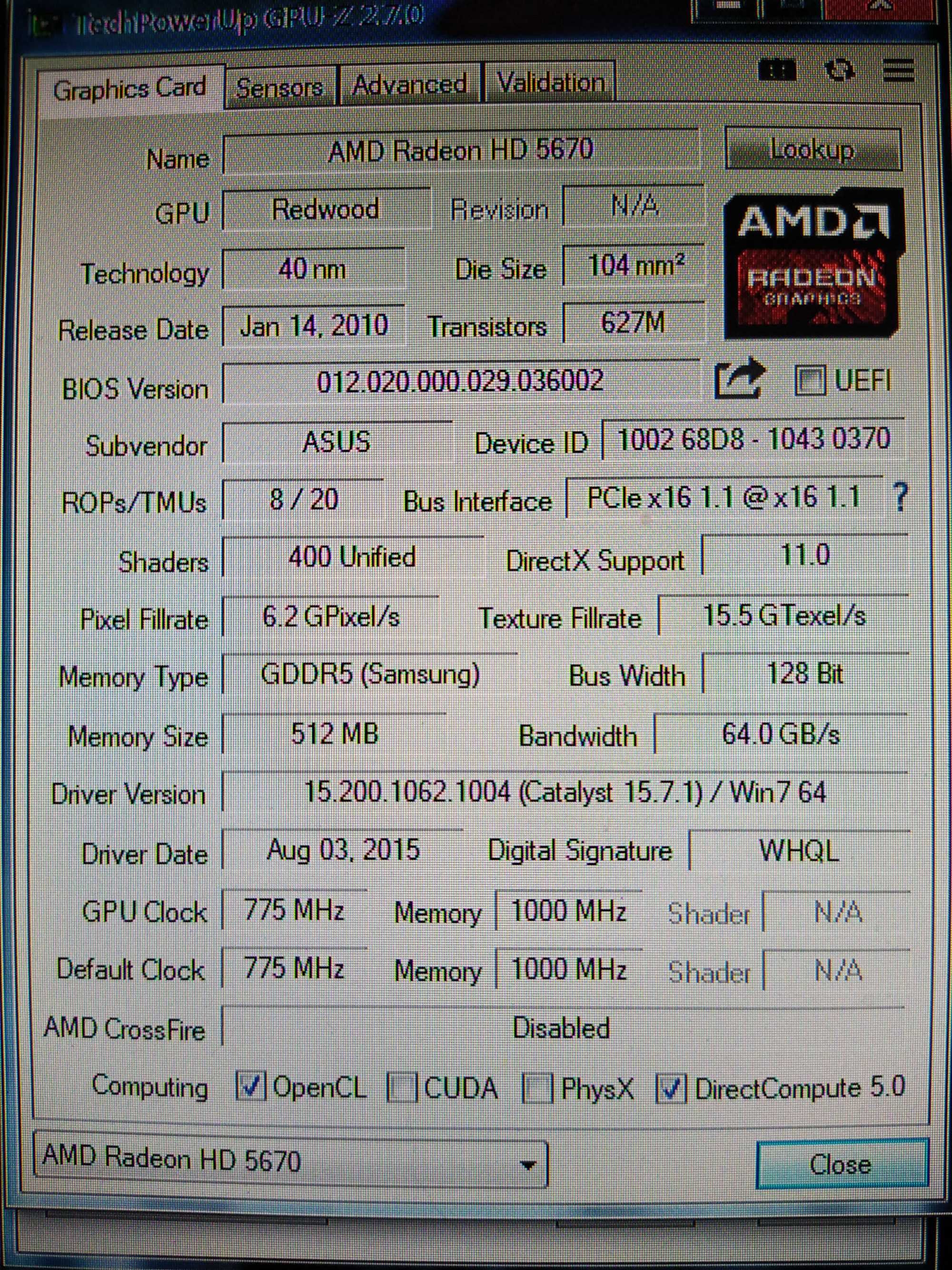 Asus PCI-Ex Radeon HD5670 512MB GDDR5, 128bit