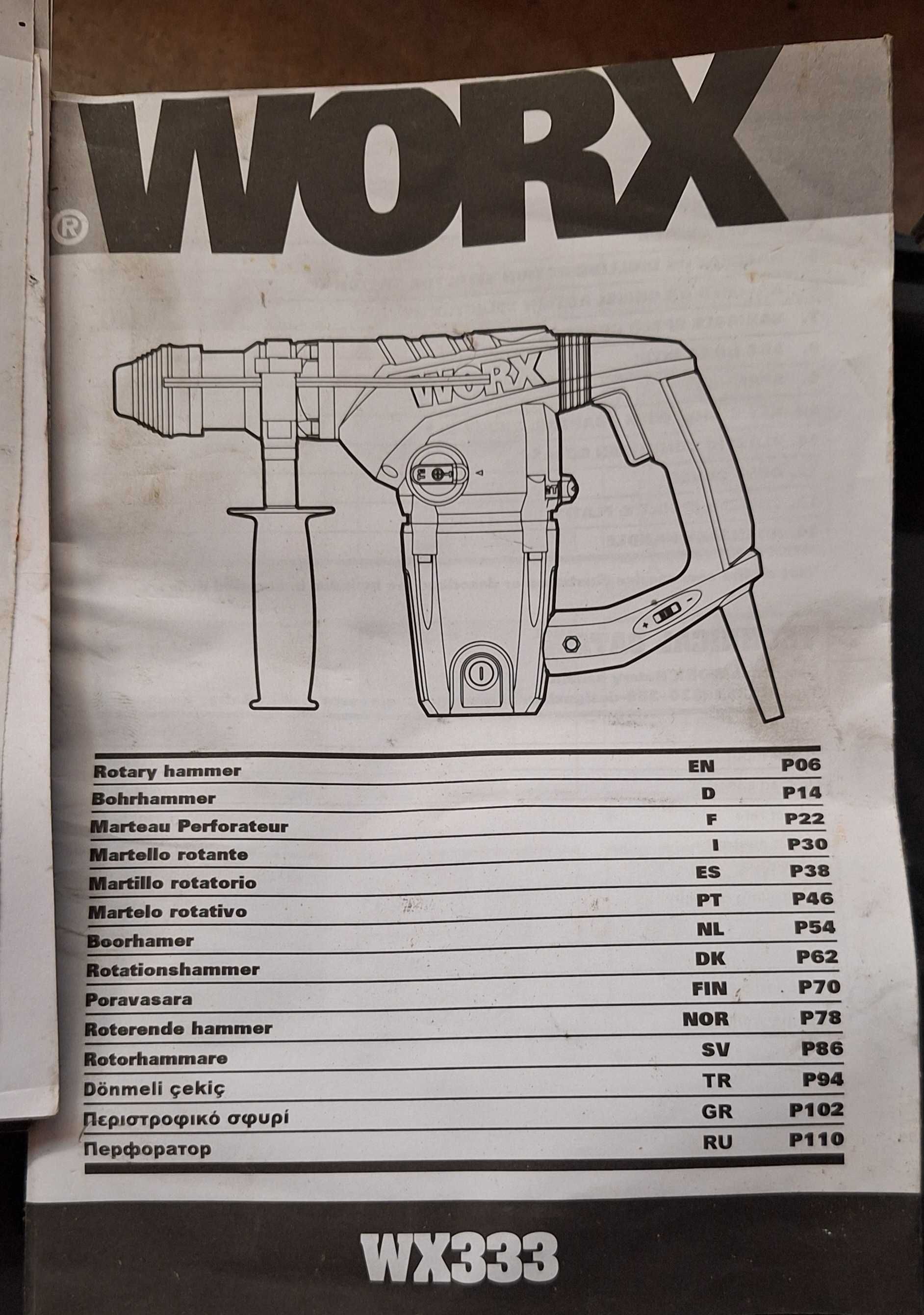 Młotowiertarka SDS Plus 1250W WORX WX333 udar młot kujący walizka kpl
