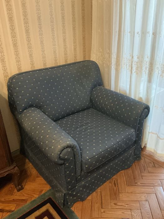 Sofá-cama + sofá individual em tecido